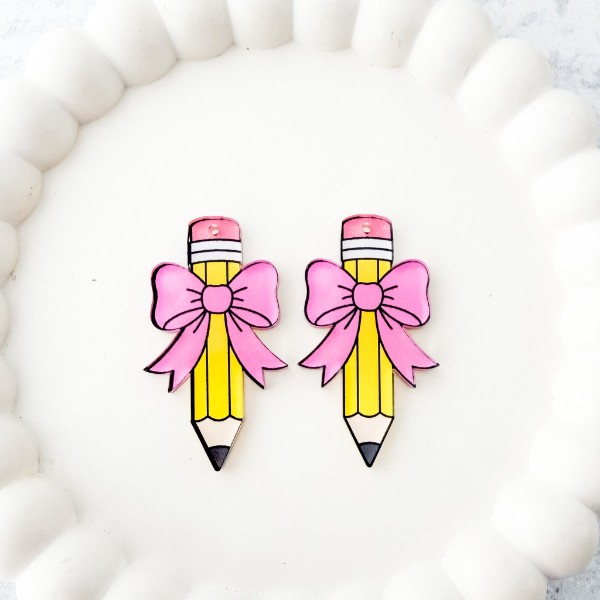 Pencil Bow Earring Blank (1 Pair), Acrylic Print & Cut, Laser Blank #17
