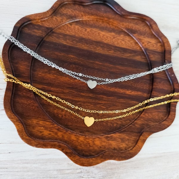 Petite Heart Double Chain Anklet (Silver or Gold), 1 Total, Metal Blank #215