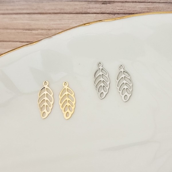 Petite Leaf Stainless Steel Charm (Choice of Silver or Gold), 20 Pieces, Charm #54