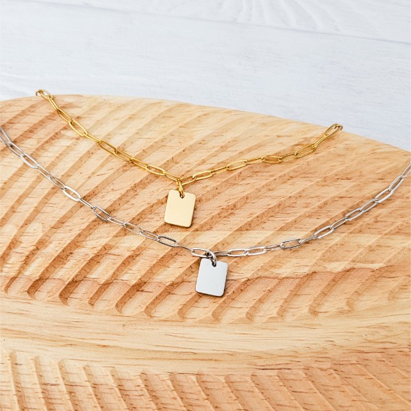 Petite Rectangle Paperclip Chain Anklet (Silver or Gold), 1 Total, Metal Blank #185