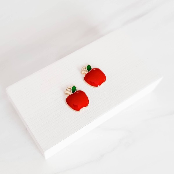 Petite Red Apple Gold-Plated Enamel Charms, 10 Pieces, Charm #16