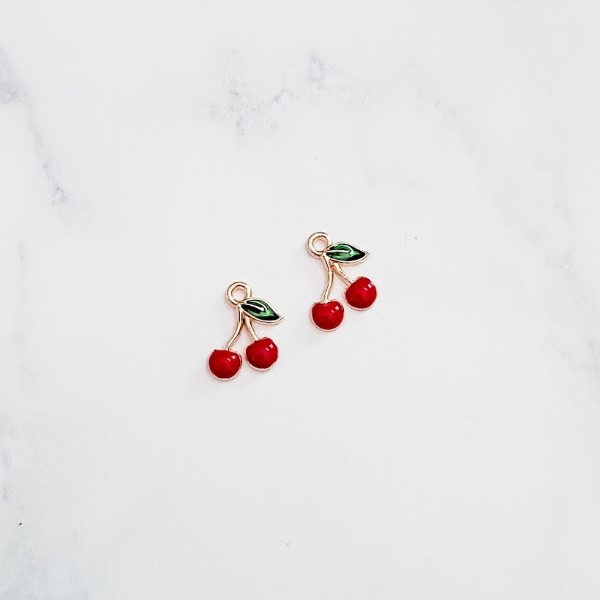 Petite Red Cherry Gold-Plated Enamel Charms, 10 Pieces, Charm #17