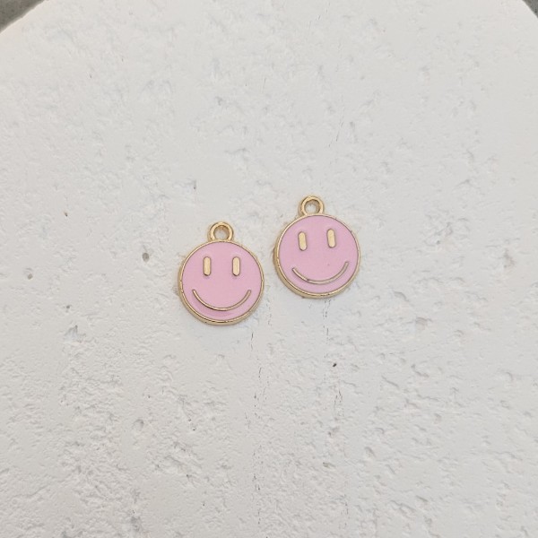 Pink Happy Face Enamel and Alloy Pendant Charm, 10 Pieces