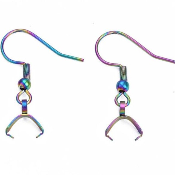 Rainbow Pinch Bail Stainless Steel Ear Wires, 20 Pieces, Earring Hook #74