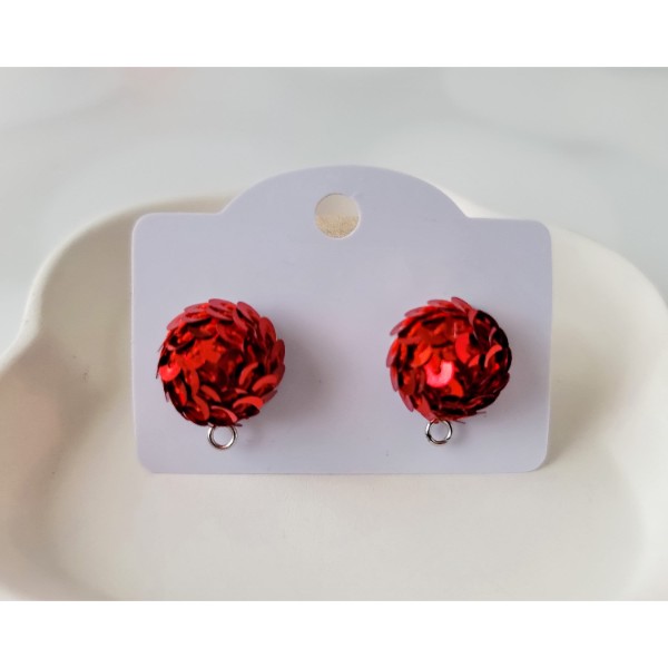 RED 15mm Sequin Stud Topper, 1 Pair, Stud #190