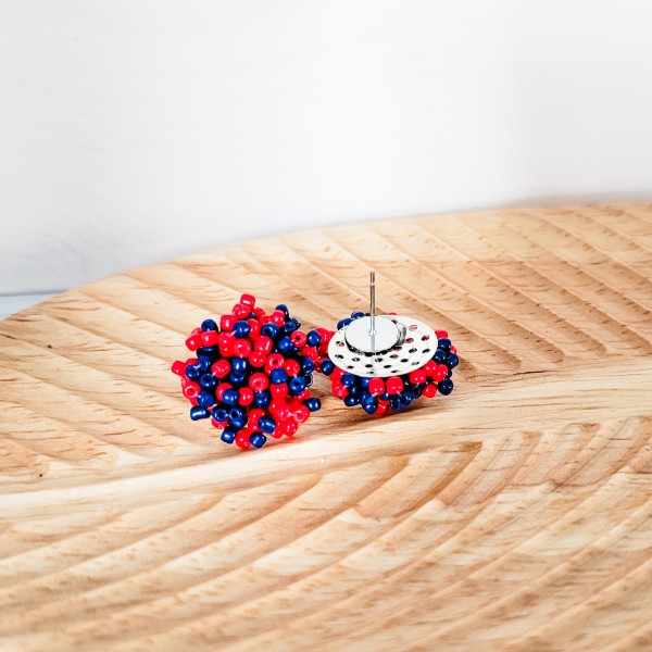 Red & Navy Blue Mix 15mm Small Seed Bead Topper, 1 Pair, Seed Bead #47