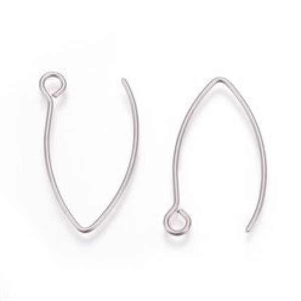 Silver Regular Loop Stainless Steel V Ear Wires 2.5mm Hole, 20 Pieces, Earring Hook #38
