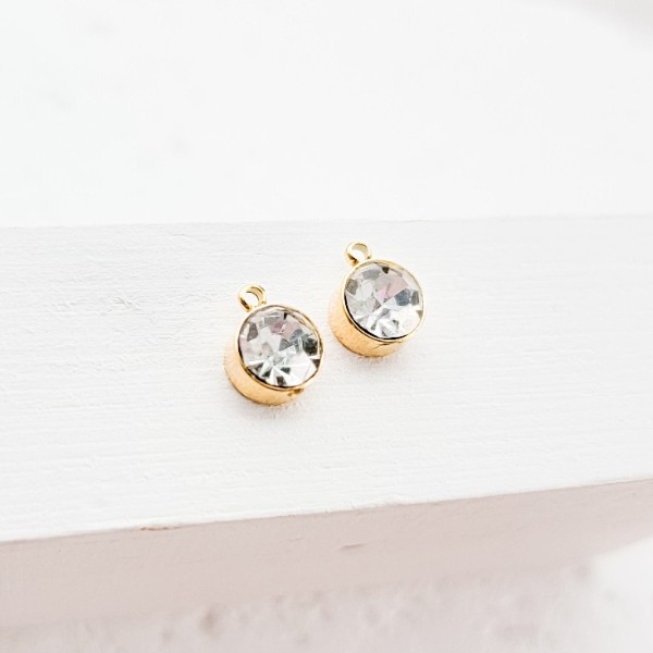 Gold Petite Rhinestone 6mm Circle Charm, 10 Pieces, Charm #29