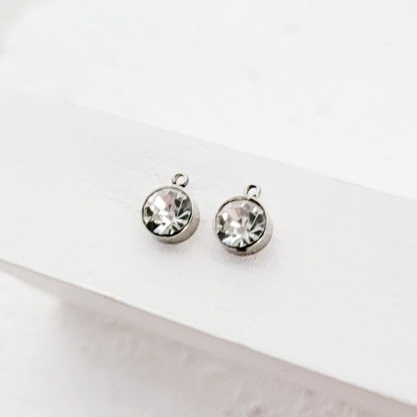 Silver Petite Rhinestone 6mm Circle Charm, 10 Pieces, Charm #25