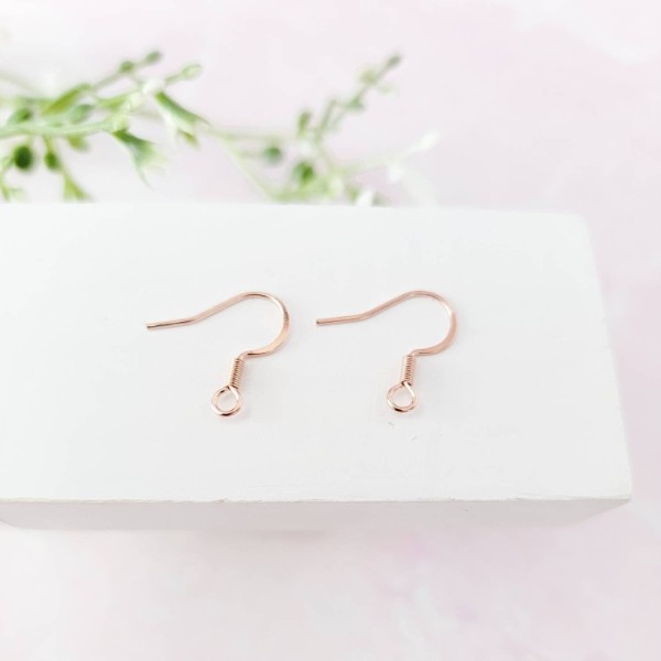 Rose Gold Stainless Ear Wires 2.5mm Hole,(Hammered Flat French Style), 20 Pieces, Earring Hook #46