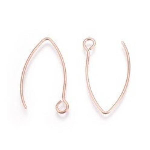 Rose Gold Stainless Steel V Ear Wires 2.5mm Hole, 20 Pieces, Earring Hook #40