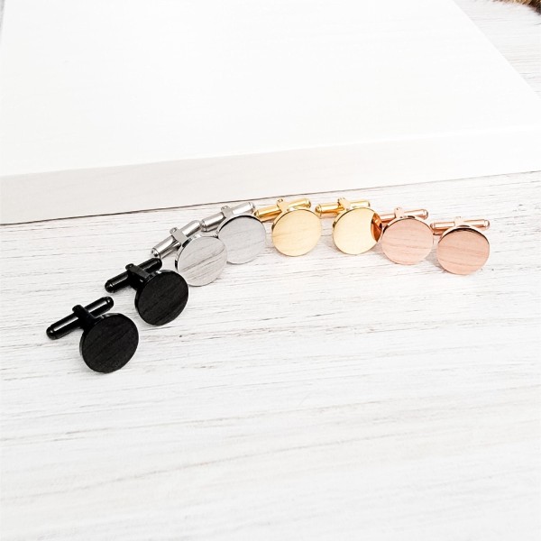Round Cufflinks (Choice of Color), 1 Pair Total, Metal Blank #12