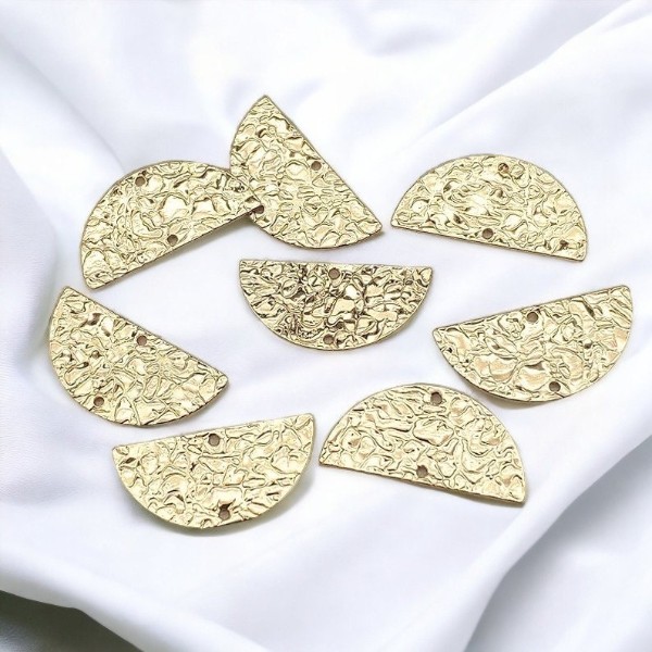 Brass Hammered Semicircle 2-Hole Connectors, 10 Pieces, Connector #43