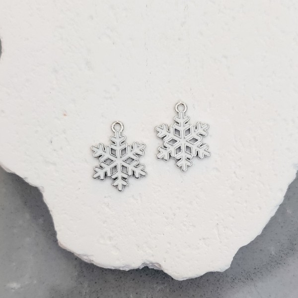 Silver and White Snowflake Enamel and Alloy Pendant Charm, 10 Pieces, Charm #23