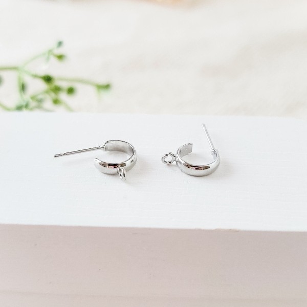 Silver Petite Half Hoop with Perpendicular Loop, 10 Pieces, Hoop #39