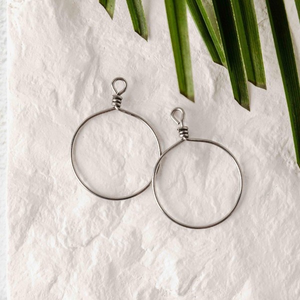 Silver Stainless Steel Round Fringe Hoop, 2 Pieces, Connector #68