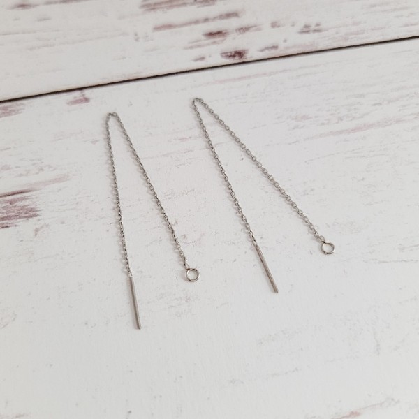 Silver Threader Stainless Steel Chain With Connector Loops (Ear Threads), 10 Pieces, Earring Hook #76
