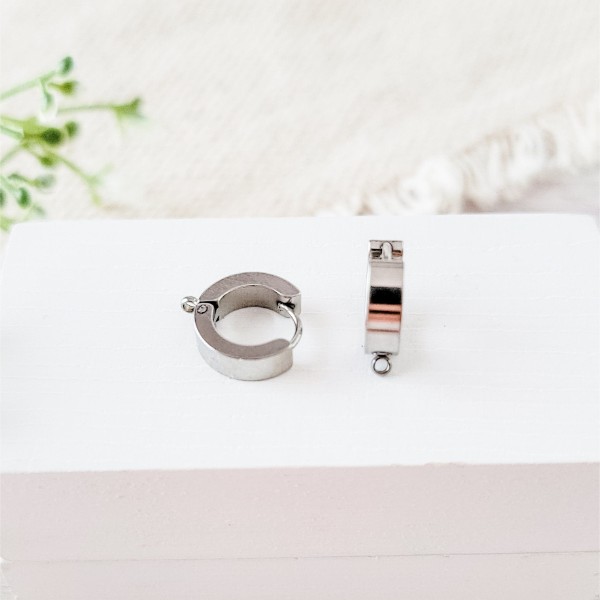 Silver Wide Stainless Steel Huggie with Perpendicular Loop, 10 Pieces, Hoop #41