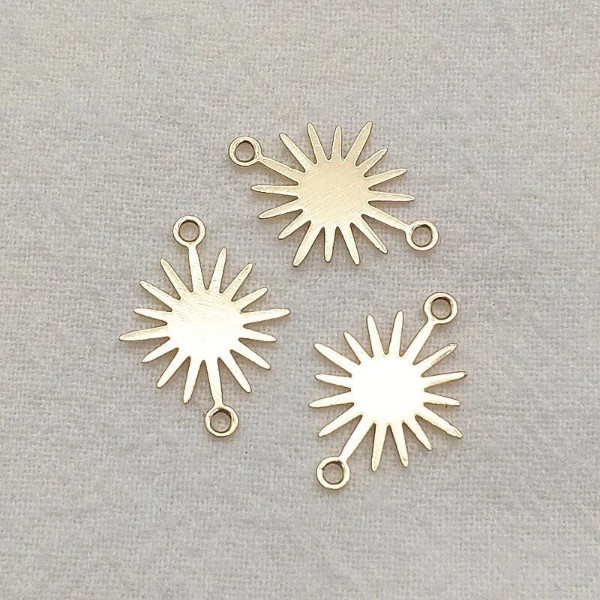 Gold Brass Small 2-Hole Sunburst Connector, 10 Pieces, Connector #52