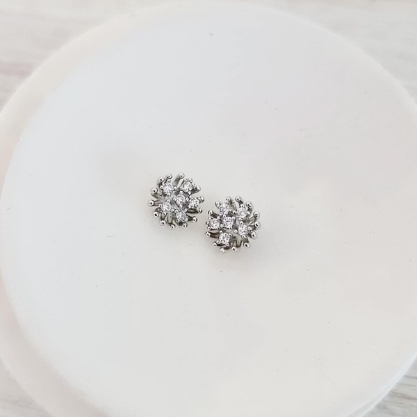 Small Silver Cubic Zirconia Flower Center (9mm Stamen, No Hole), 10 Pieces, Charm #68
