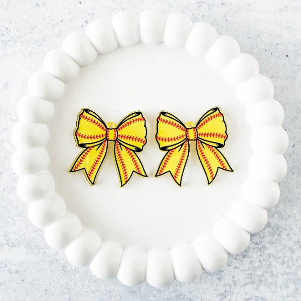 Softball Tailored Bow Earring Blank (1 Pair), Acrylic Print & Cut, Laser Blank #2