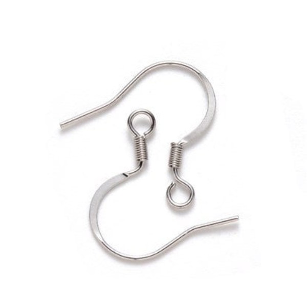 Silver Stainless Steel Ear Wires 2.5mm Hole (Hammered Flat French Style), 20 Pieces, Earring Hook #43