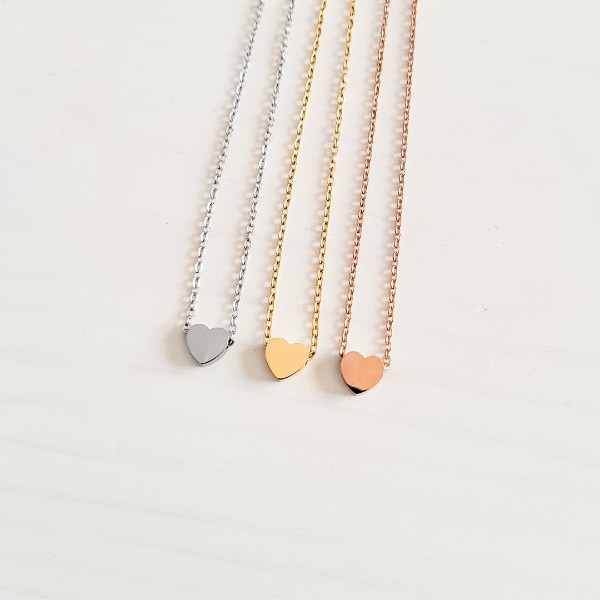 Tiny Heart Charm Necklace (Silver, Gold, Rose Gold), 1 Total, Metal Blank #15