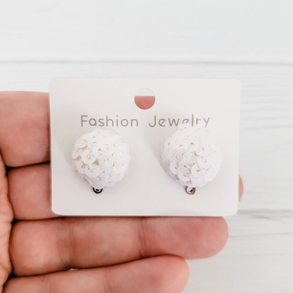 White 15mm Sequin Stud Topper, 1 Pair, Stud #195